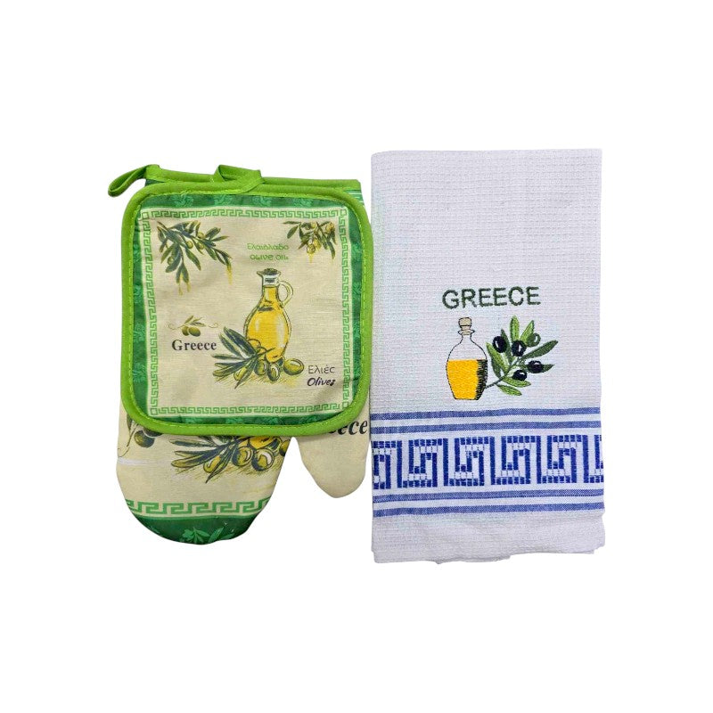 Πετσέτα ποτηρόπανο με γάντι & πιάστρα φούρνου Souvenir - Σετ 6pcs - Greece - 107902