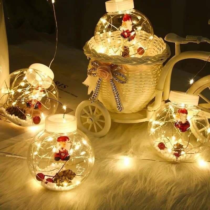 Χριστουγεννιάτικα Φωτάκια Κουρτίνα 10led Άγιος Βασίλης Διάφανες Μπάλες Θερμό Χρώμα 3M - Christmas curtain light