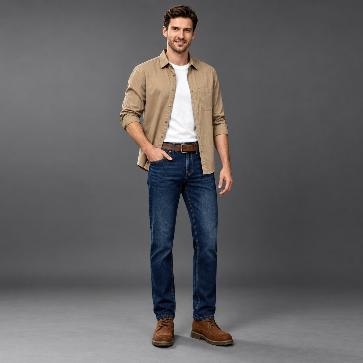 Angel Shopping Ανδρικό Τζιν Παντελόνι Regular Fit με Ζώνη Μπλε
