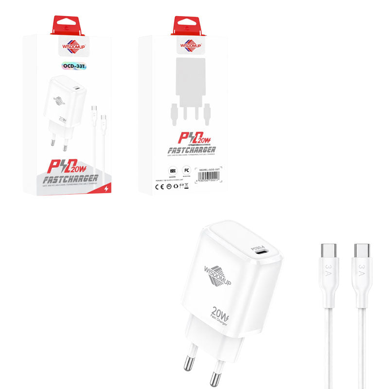 Wisdomup Φορτιστής Κινητού USB-C με Καλώδιο Type-C σε Type-C 20W OCD-33T - Fast Charger with Type-C to Type-C Cable