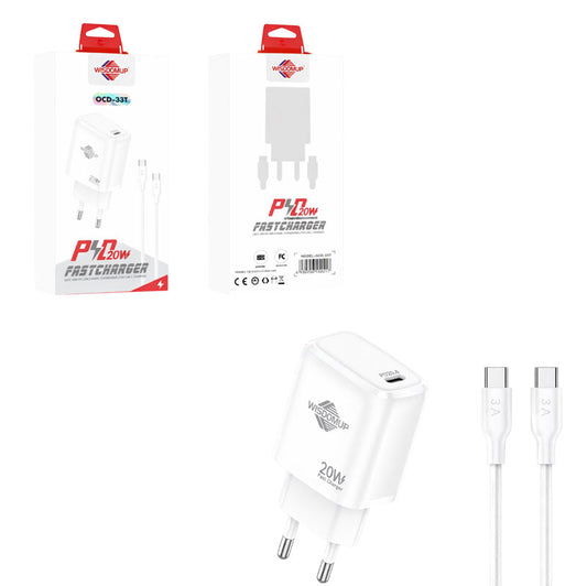 Wisdomup Φορτιστής Κινητού USB-C με Καλώδιο Type-C σε Type-C 20W OCD-33T - Fast Charger with Type-C to Type-C Cable