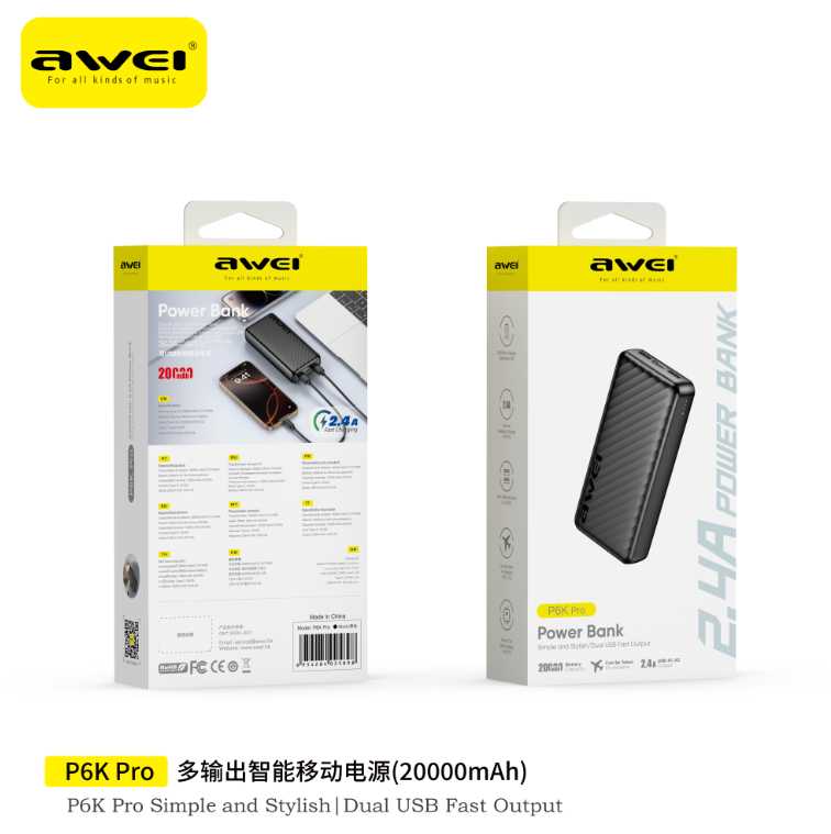 Powerbank - P6K Pro - 20.000mah - AWEI - 025898