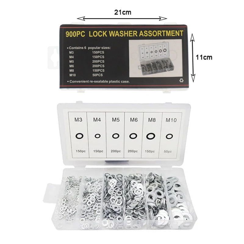 Ροδέλες αλουμινίου 900τμχ - 900pcs Lock washer assortment