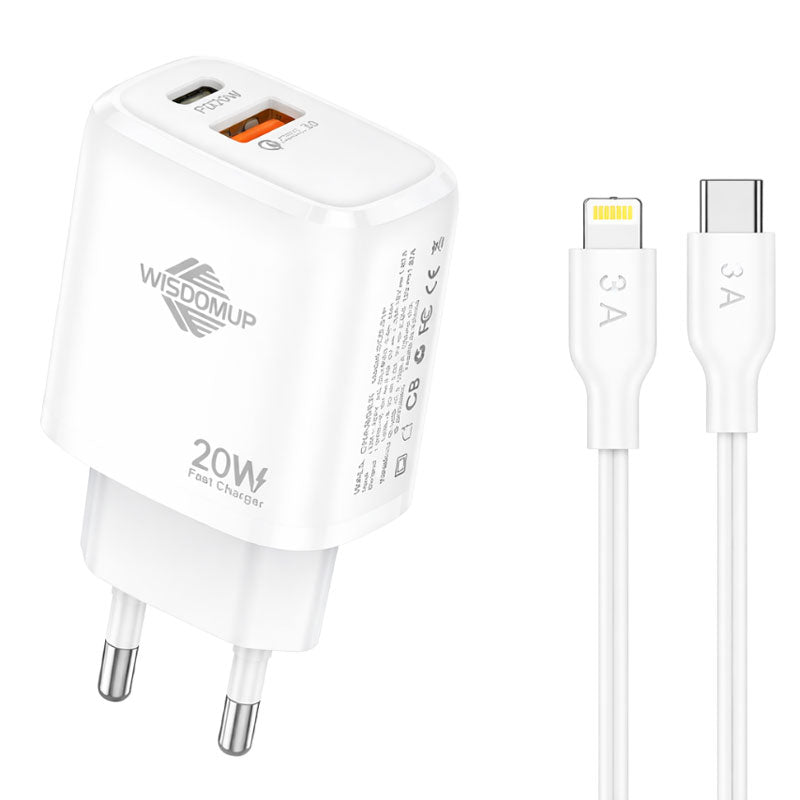 Wisdomup Φορτιστής Κινητού USB-C και USB με Καλώδιο Lightning σε Type-C 20W OCD-31P - Fast Charger with Lightning to Type-C Cable