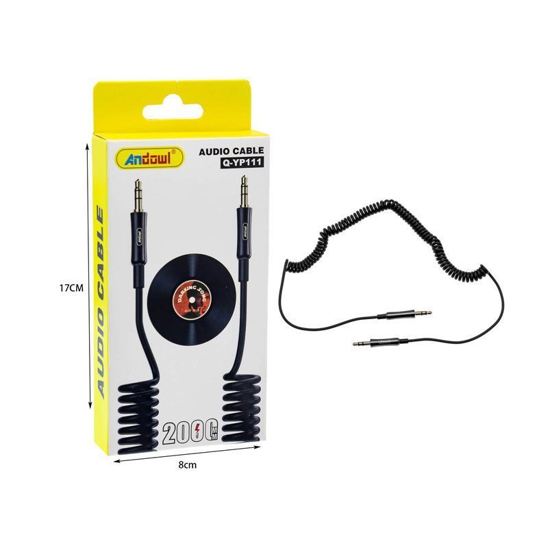 Andowl Καλώδιο Ήχου 3.5mm Jack Αρσενικό σε 3.5mm Jack Αρσενικό Σπιράλ Μαύρο 2m Q-YP111 - Audio Cable