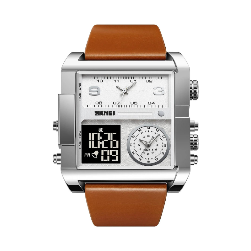 Ψηφιακό/αναλογικό ρολόι χειρός - Skmei - 2020 - Brown/Silver