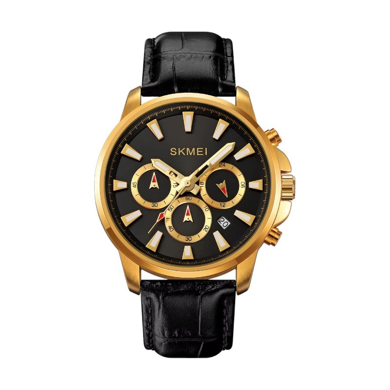 Aναλογικό ρολόι χειρός - Skmei - 2071 - Black-Gold/Leather Black ΡΟΛΟΓΙΑ>Ρολόγια χειρός>Αναλογικά ρολόγια χειρός