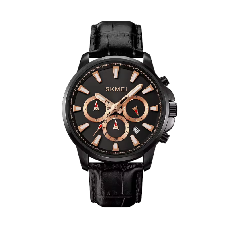Aναλογικό ρολόι χειρός - Skmei - 2071 - Black-Gold/Leather Black ΡΟΛΟΓΙΑ>Ρολόγια χειρός>Αναλογικά ρολόγια χειρός
