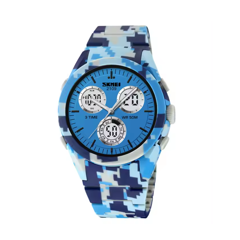 Ψηφιακό/αναλογικό ρολόι χειρός - Skmei - 2109 - Army Light Blue