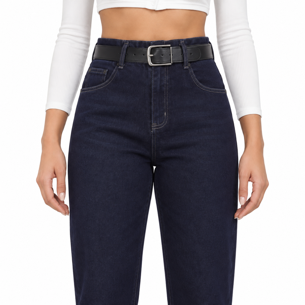 Γυναικείο Τζιν Παντελόνι Ψηλόμεσο Mom Fit με Ζώνη Μπλε
