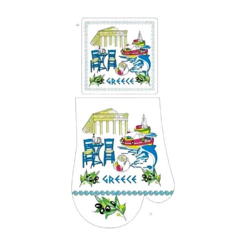 Γάντι & πιάστρα φούρνου Souvenir - Σετ 6pcs - Greece - 241828