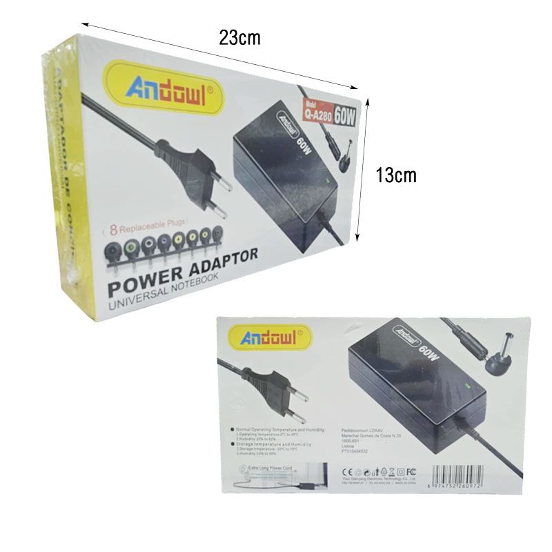 Andowl Universal Τροφοδοτικό Φόρτισης Laptop 60W με 8 Αντάπτορες - Power Adaptor