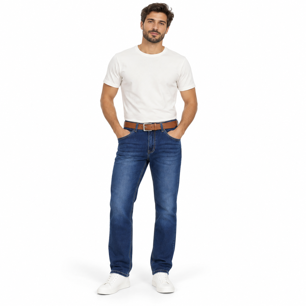 Angel Shopping Ανδρικό Τζιν Παντελόνι Regular Fit με Ζώνη Μπλε