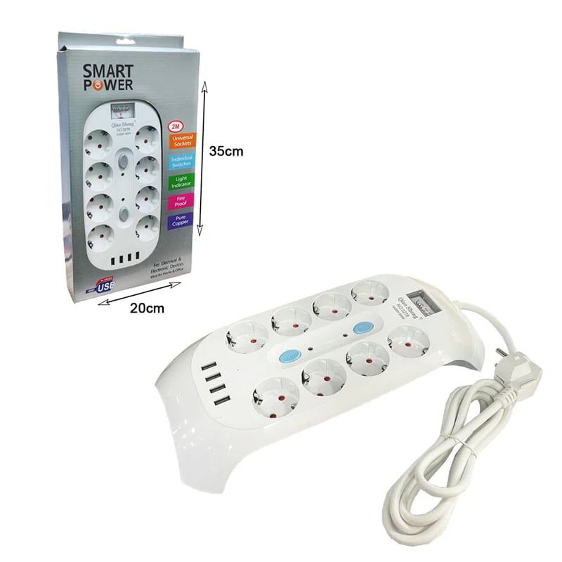 Qiao Sheng  Πολύμπριζο 8 Θέσεων 10Α/250V-2500W 2m NO:3278 - Smart power 8 power socket