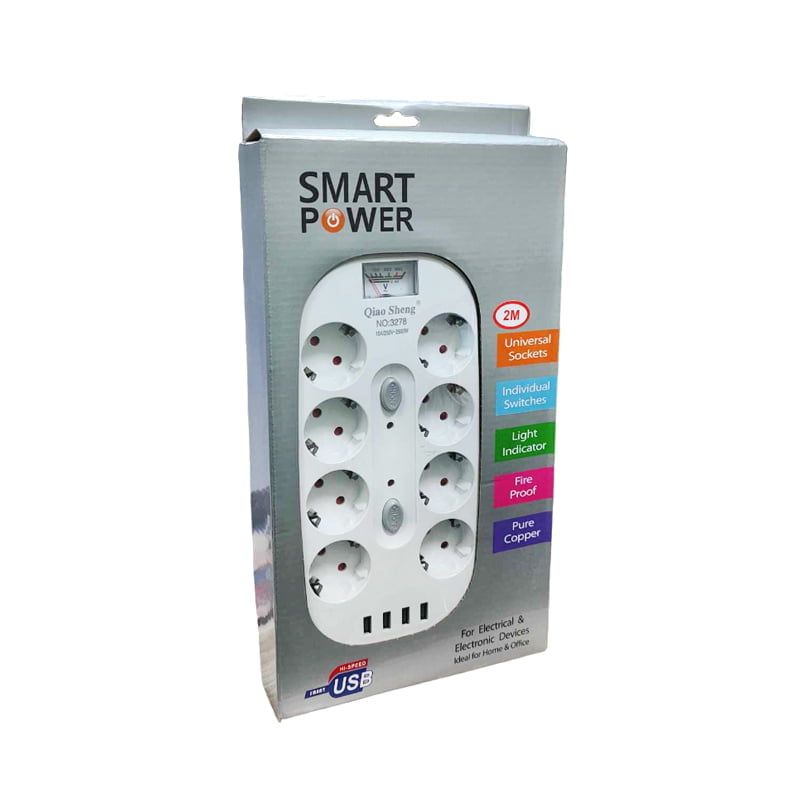 Qiao Sheng  Πολύμπριζο 8 Θέσεων 10Α/250V-2500W 2m NO:3278 - Smart power 8 power socket