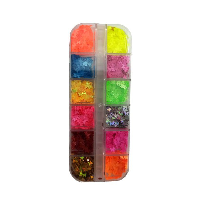 Globalnail Διακοσμητικά Νυχιών Πεταλούδες Confetti Σετ 12 Χρώματα - Nail art butterfly - Angel shopping