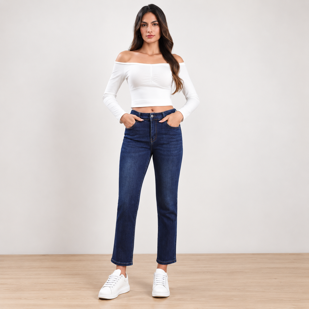 Miss Good Γυναικείο Τζιν Παντελόνι Ψηλόμεσο Cropped Straight Fit Μπλε