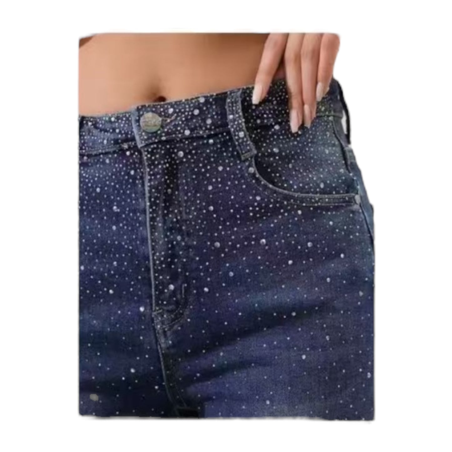 MISS GOOD Jeans With Rhinestones Straight Leg Blue