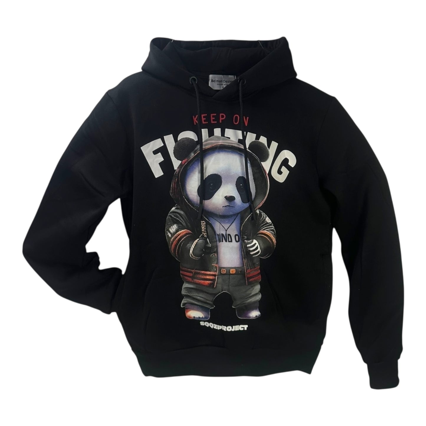Belman Design Men's Hoodie with Panda Pattern Black