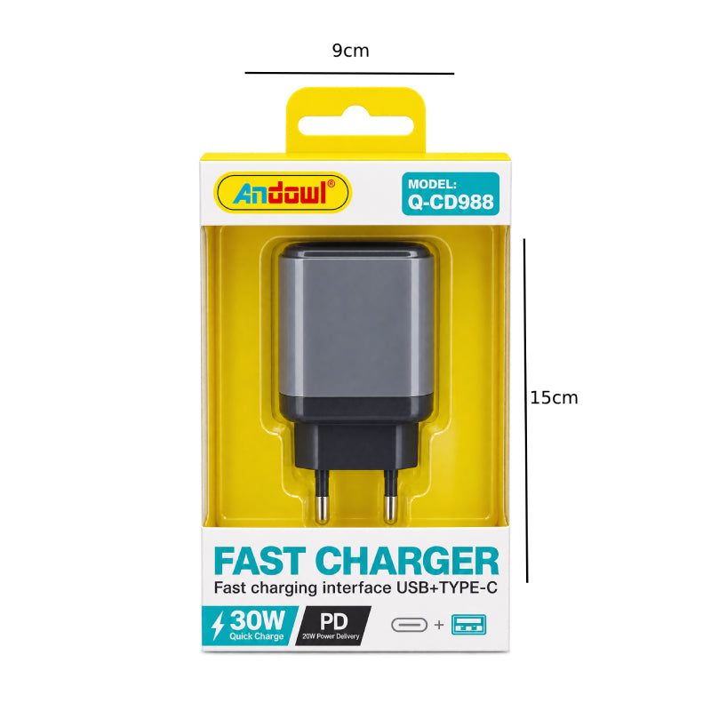Andowl Φορτιστής Q-CD988 30W PD με USB & Type-C - Andowl Q-CD988 30W PD USB & Type-C Fast Charger GADGETS>Αξεσουάρ smartphone>Φορτιστές