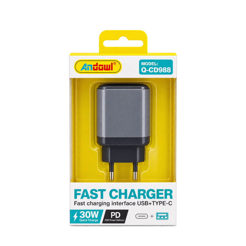 Andowl Φορτιστής Q-CD988 30W PD με USB & Type-C - Andowl Q-CD988 30W PD USB & Type-C Fast Charger GADGETS>Αξεσουάρ smartphone>Φορτιστές
