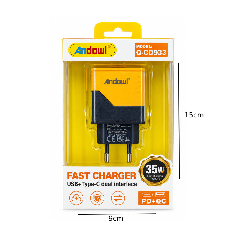 Andowl Φορτιστής Τοίχου 35W PD & QC με USB και Type-C Q-CD933- 35W PD & QC USB and Type-C Fast Charger
