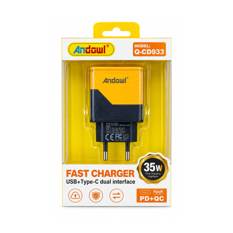 Andowl Φορτιστής Τοίχου 35W PD & QC με USB και Type-C Q-CD933- 35W PD & QC USB and Type-C Fast Charger