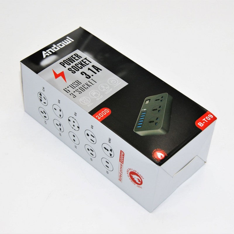 ΠΟΛΥΠΡΙΖΟ 3.1A ΜΕ 3 ΘΕΣΕΙΣ ΣΟΥΚΟ ΚΑΙ 6 ΘΥΡΕΣ USB ANDOWL LI-AN-BT09 ΚΕΝΤΡΙΚΟ > ΦΩΤΙΣΜΟΣ > ΑΞΕΣΟΥΑΡ ΦΩΤΙΣΜΟΥ