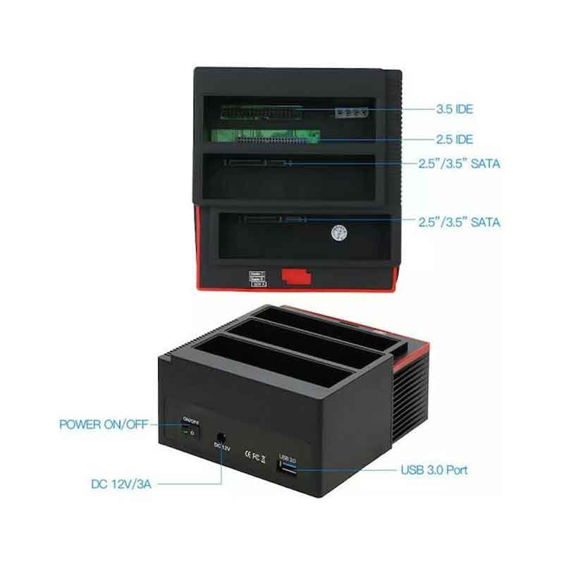 Andowl AN-Q-HD50 Docking Station για 2 Σκληρούς Δίσκους SATA 2.5" / 3.5" με σύνδεση USB 2.0 - All in 1 Multi-function HDD Docking