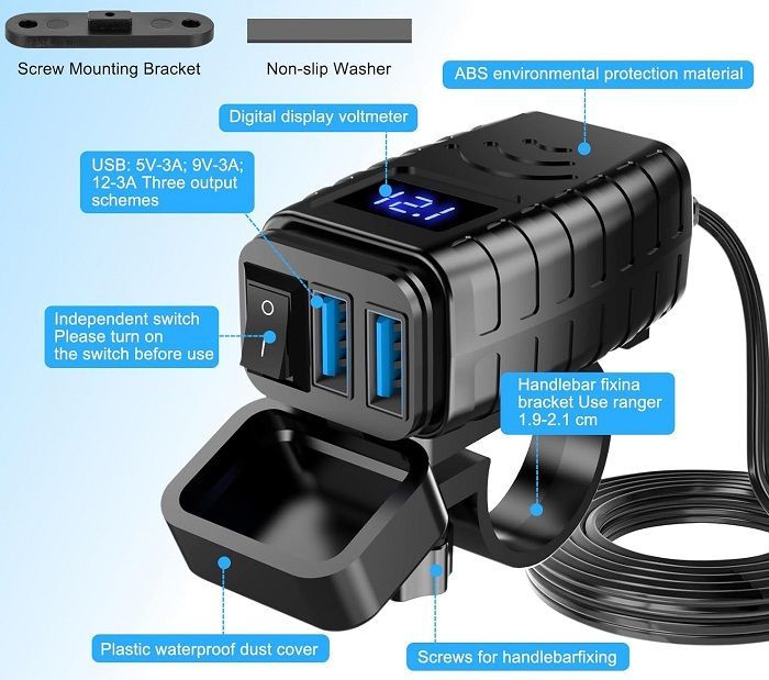 Αντάπτορας φόρτισης μοτοσυκλέτας USB - MQ3103 - 330001