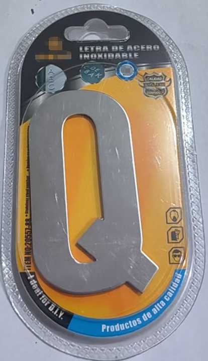 Αυτοκόλλητη μεταλλική πινακίδα γράμμα Q - 8cm - Σετ 12 τεμάχια - 204407