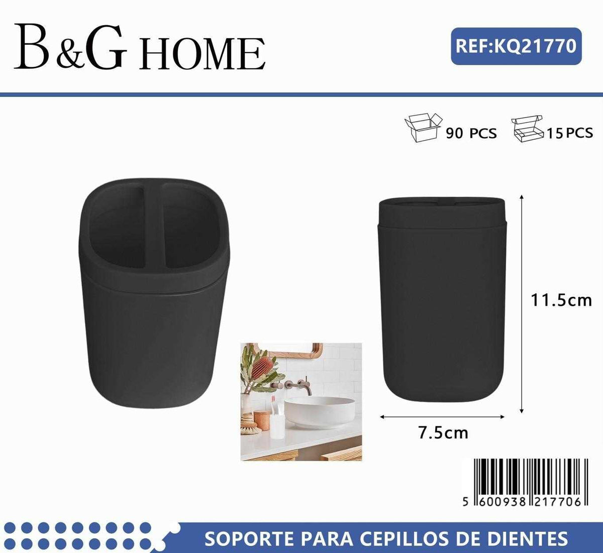 Θήκες οδοντόβουρτσας πλαστικές σε σετ 5Χ - Black - 21770