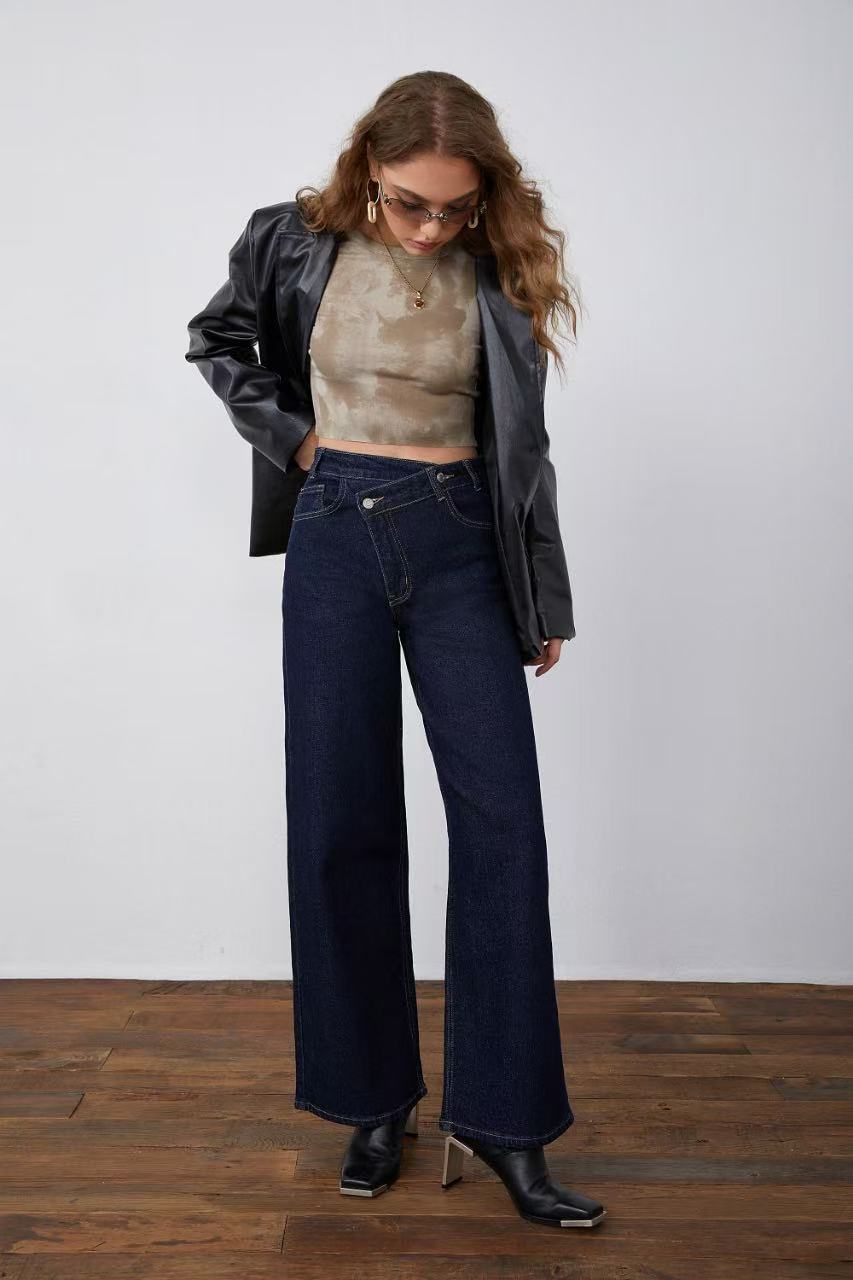 ADORO Women's Jeans Wide Leg Dark Blue