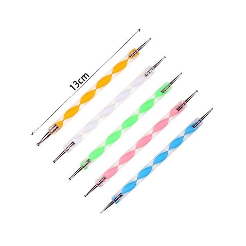 Σετ εργαλείων σχεδιασμού νυχιών 5τμχ - Double-edged Plastic Dotting Pen 5pcs