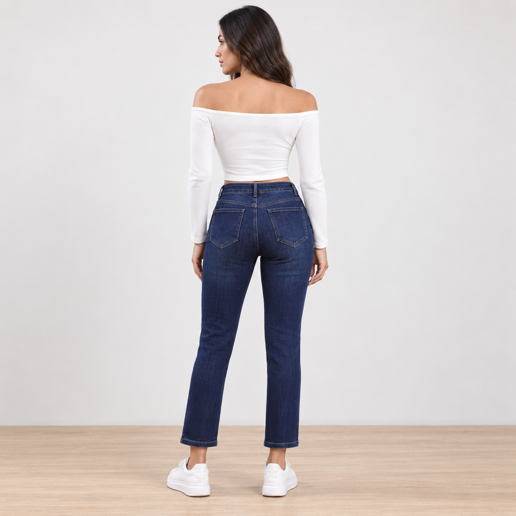 Miss Good Γυναικείο Τζιν Παντελόνι Ψηλόμεσο Cropped Straight Fit Μπλε