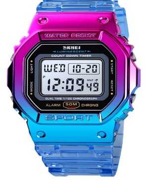 Ψηφιακό ρολόι χειρός - Skmei - 1622 - Pink/Blue Metallic