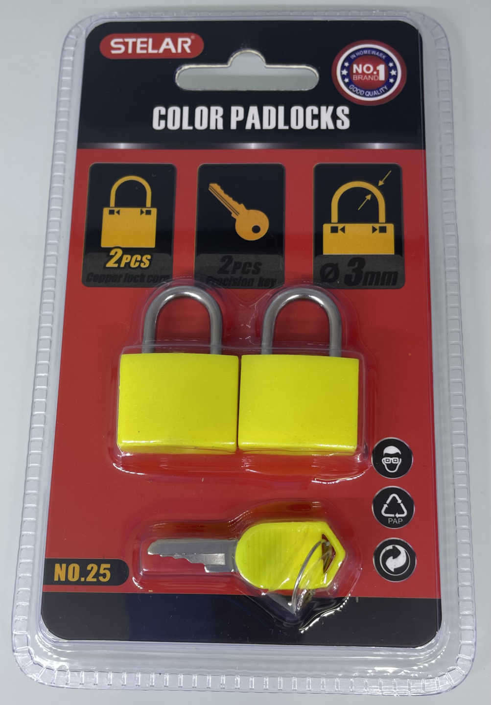 Σετ λουκέτα κοντά - 2pcs - 3mm - STELAR - TKS23 - 2pcs - 586981 - Yellow