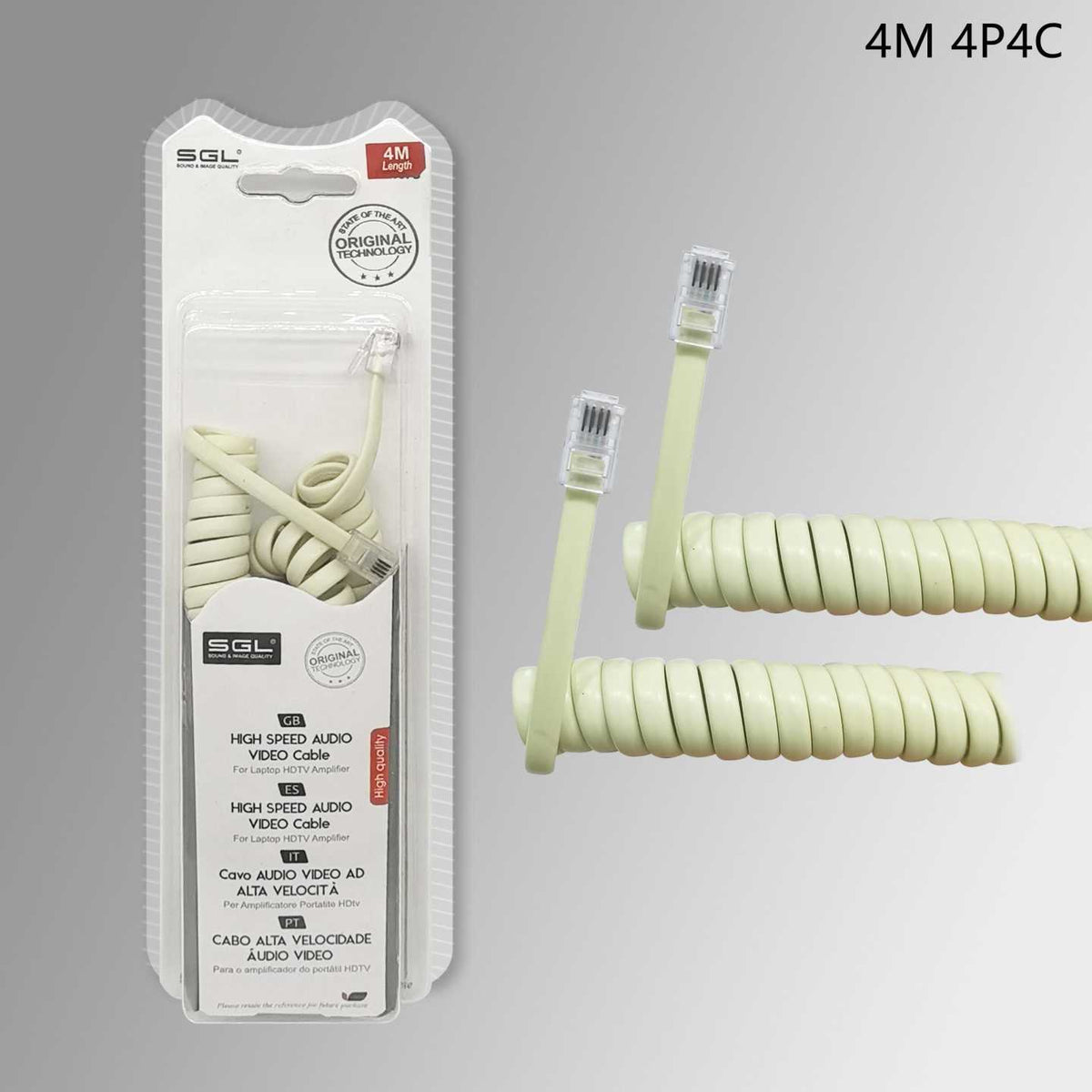 Καλώδιο γραμμής τηλεφώνου σπιράλ - 4P4C - 4m - 097060 - Beige