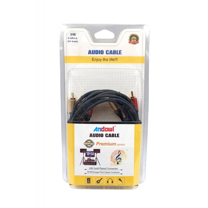ΚΑΛΩΔΙΟ ΗΧΟΥ ΣΤΕΡΕΟ 3m AUX ΣΕ 3RCA ANDOWL QY-AV02