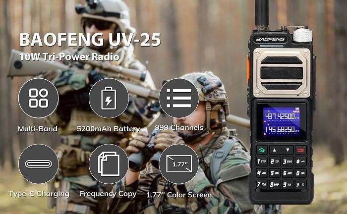 Φορητός πομποδέκτης UHF/VHF - UV25 - Baofeng - 402253 - Army Yellow