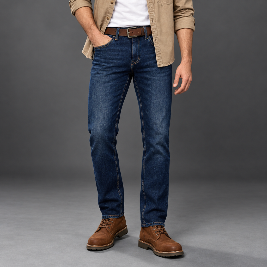 Angel Shopping Ανδρικό Τζιν Παντελόνι Regular Fit με Ζώνη Μπλε
