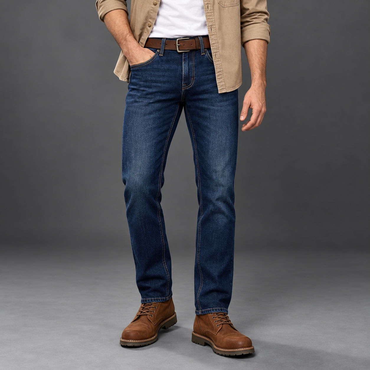 Angel Shopping Ανδρικό Τζιν Παντελόνι Regular Fit με Ζώνη Μπλε