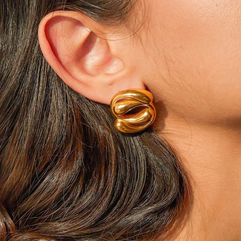 Ατσάλινα Σκουλαρίκια Ρευστές Καμπύλες Χρυσό