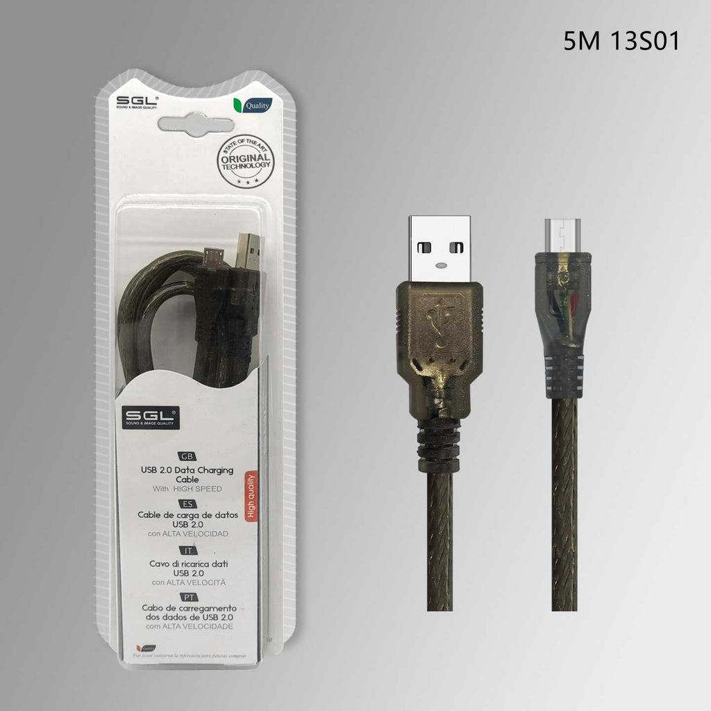 Καλώδιο φόρτισης & data - 13S01 - USB A male/Micro USB - 5m - 097770