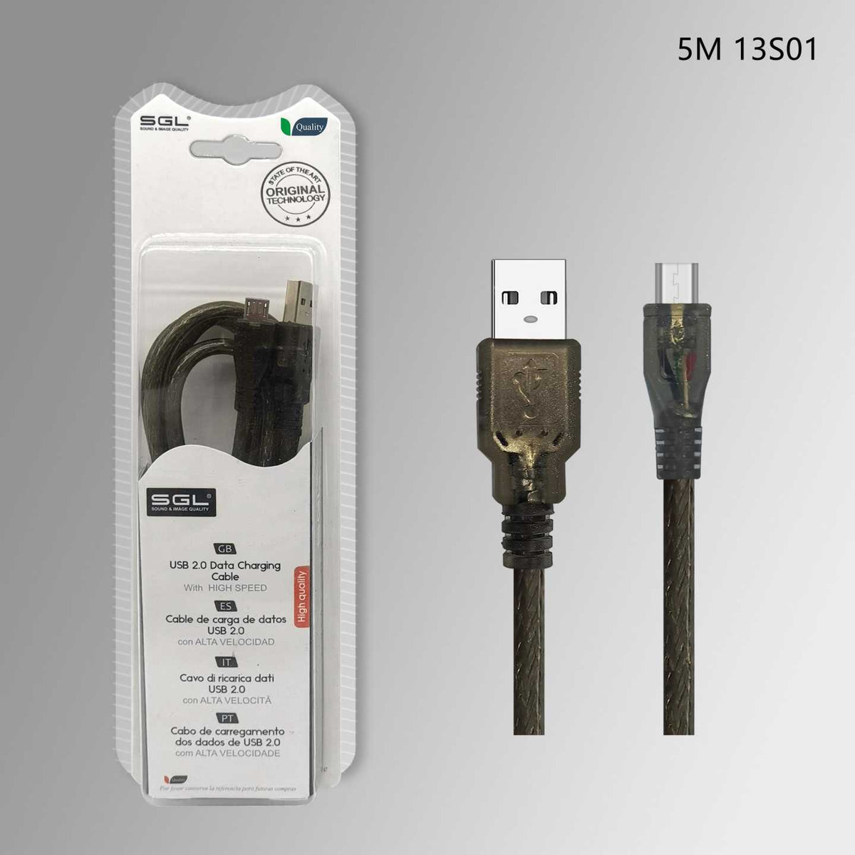 Καλώδιο φόρτισης & data - 13S01 - USB A male/Micro USB - 5m - 097770