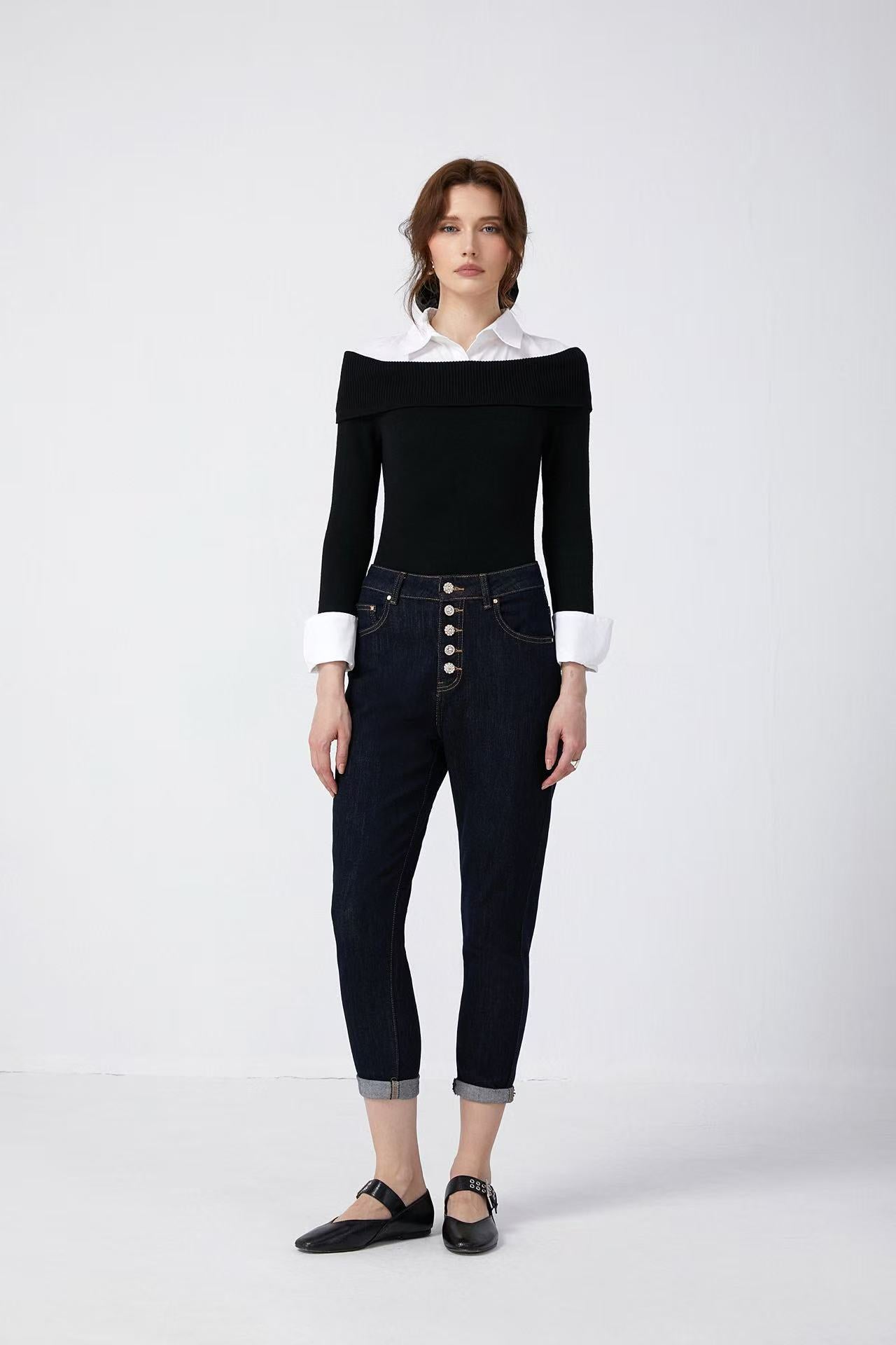 Adoro High Waisted Women's Jean Pants in Mom Fit Dark Blue