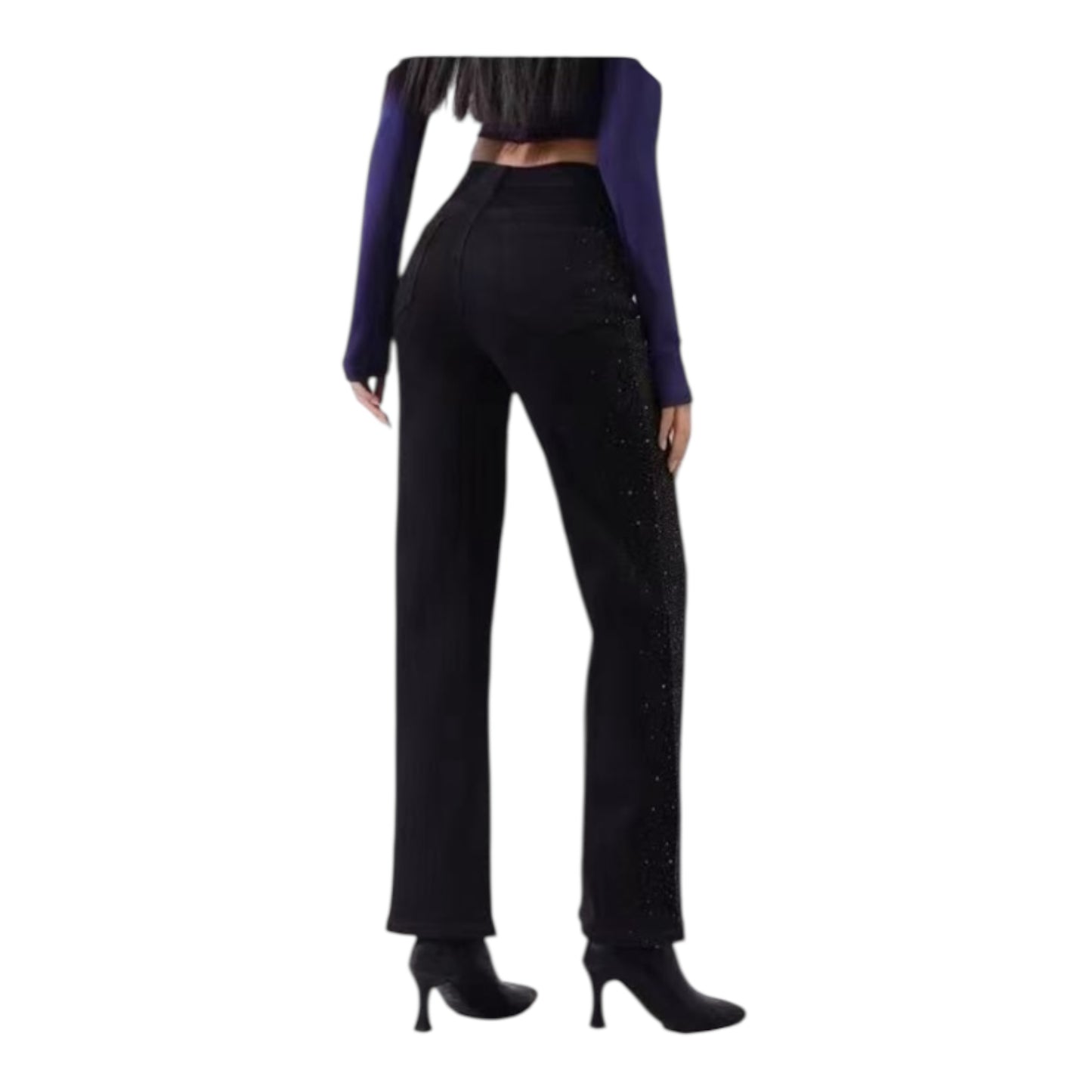 Miss Good High Waisted Women's Straight Jean Pants Black