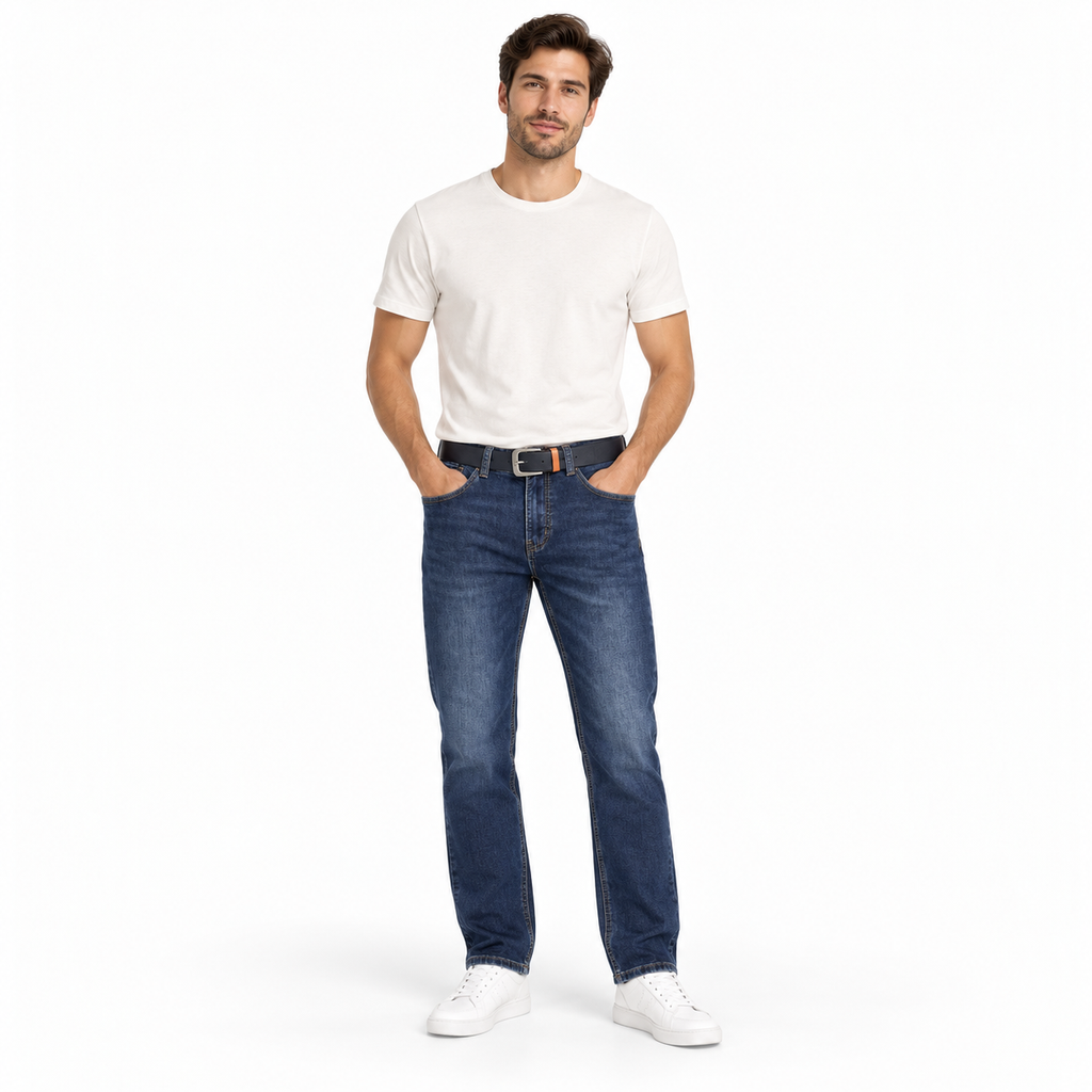 Angel Shopping Ανδρικό Τζιν Παντελόνι Regular Fit με Ζώνη Μπλε