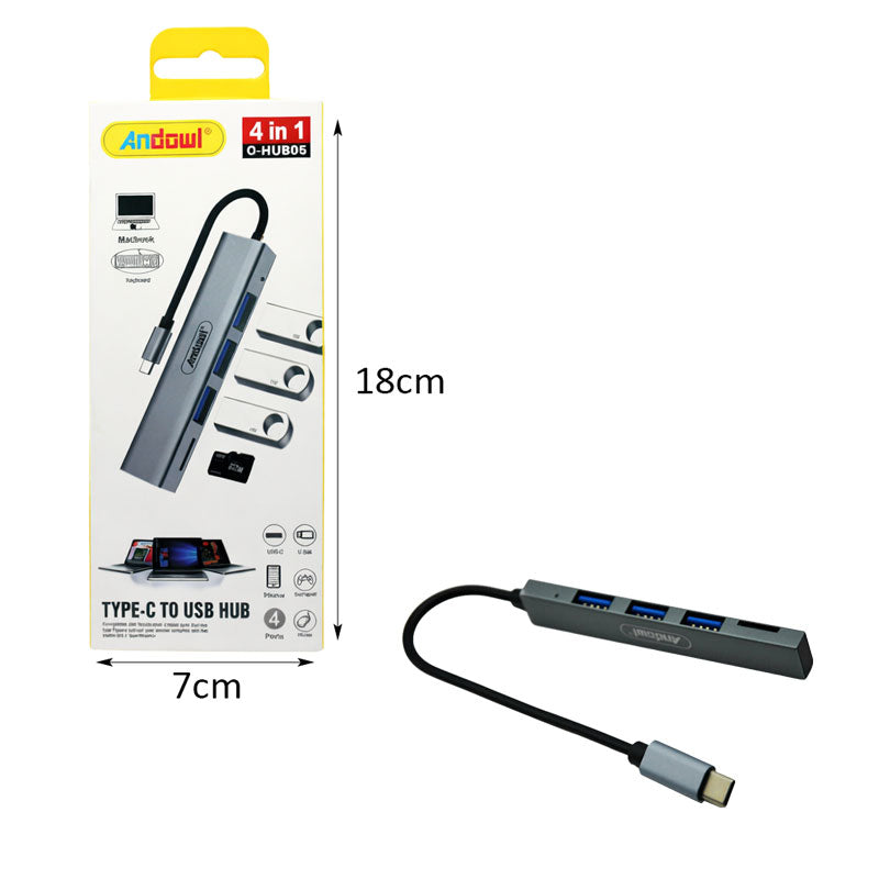 Andowl Αντάπτορας Hub Type-C σε 4 Θύρες USB 3.0 4 in 1 Q-HU806 - Hub Adapter 4 in 1