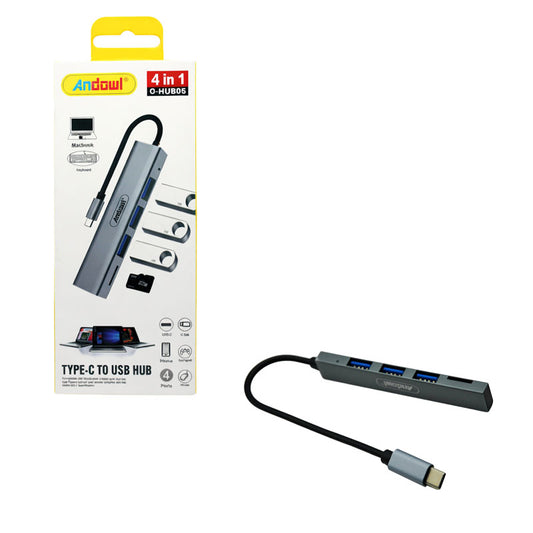Andowl Αντάπτορας Hub Type-C σε 4 Θύρες USB 3.0 4 in 1 Q-HU806 - Hub Adapter 4 in 1